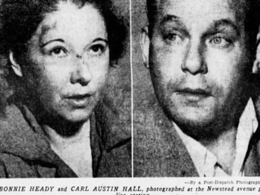 Bonnie Heady and Carl Hall, above in a St Louis Post Despatch article, were photographed at a local police station after their arrest. Picture: Post Dispatch.