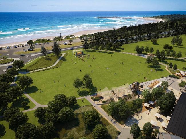 An artist's render of parklands and the new roundabout at the Aureus development at Skennars Head.