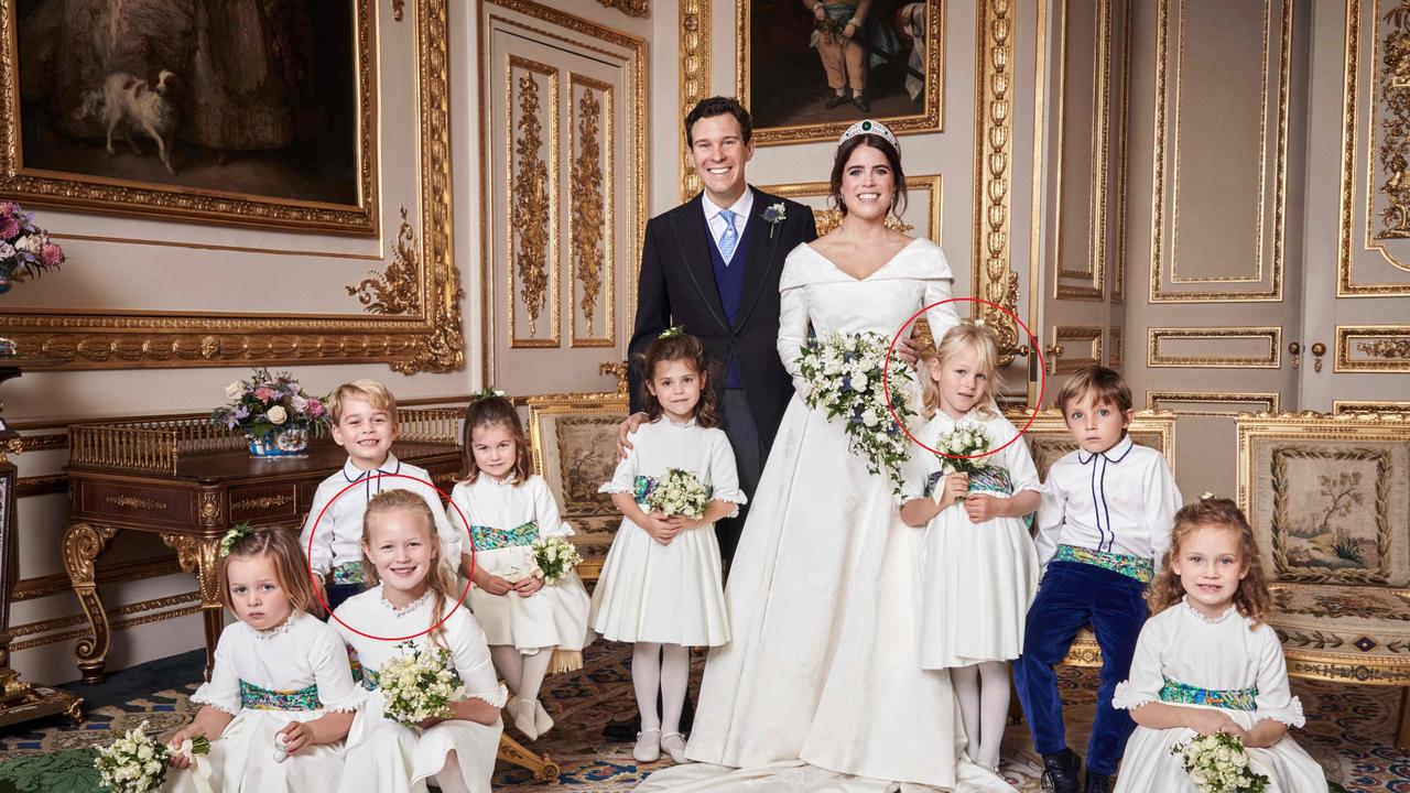 Savannah and Isla Phillips at Princess Eugenie’s wedding to Jack Brooksbank. Picture: AFP/Buckingham Palace/Alex Bramall