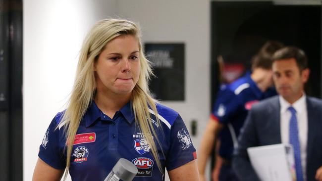 Sport&gt;Western Bulldogs skipper Katie Brennan at AFL tribunal loses her appeal to play in the Grand Final. Picture Andrew Tauber