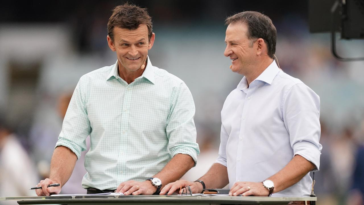 Former cricketers and now Fox Cricket commentators Adam Gilchrist and Mark Waugh. AAP Image, Michael Dodge.