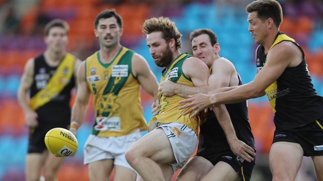 Dylan Landt playing for St Mary's against the Nightcliff Tigers in the 2024-25 NTFL prelim final. Picture: Pema Tamang Pakhrin