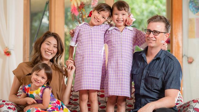 From left: Jasmine, 2, mum Minako, Vivian, Sunny and dad Trent. Picture: Jason Edwards