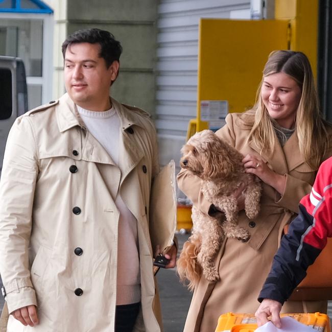 Brittany Higgins and David Sharaz reunited with Kingston. Picture: Jacquelin Magnay