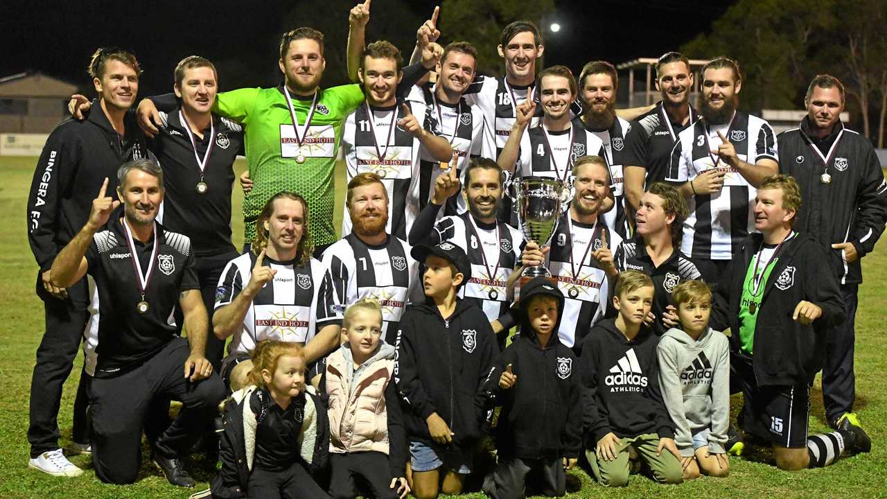 The winning Bingera team: Shane Youngberry (top left), Brett Kitching, Jason McEwan, Josh Haack, Jon Wheeler, Joel Haack, Cody Breuer, Scott McEwan, Brendan Conquest, Robbie Cull, Laurie Stephenson, Andrew Donnison - coach (bottom left), Josh Metcalf, Shaun Sergiacomi, Josh Watson, Dan Watson ( Captain), Cody Pym, Karl Zimmerlie, Kenzie Sergiacomi (front left), Imogen Kitching, Beau Donnison, Levi Donnison, Brayden Jenner, Zayde Kitching. Picture: Shane Jones