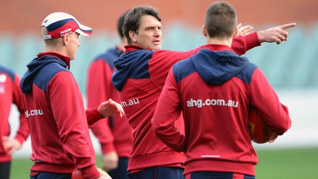 Roos has a great relationship with Dees players. Picture: Tom Huntley