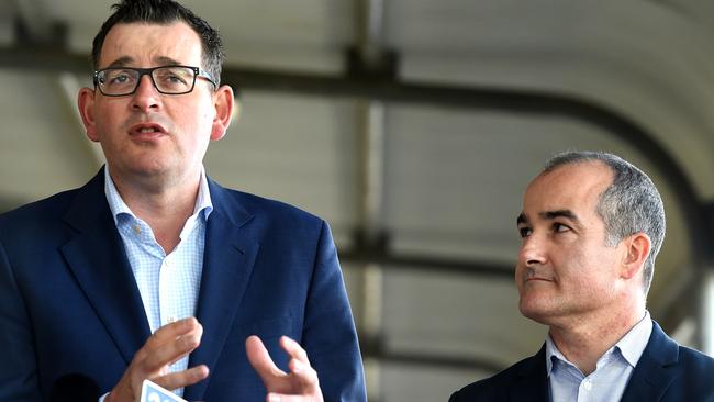 Premier Daniel Andrews and MP James Merlino at Cowes primary school, Phillip Island. Picture: Nicole Garmston