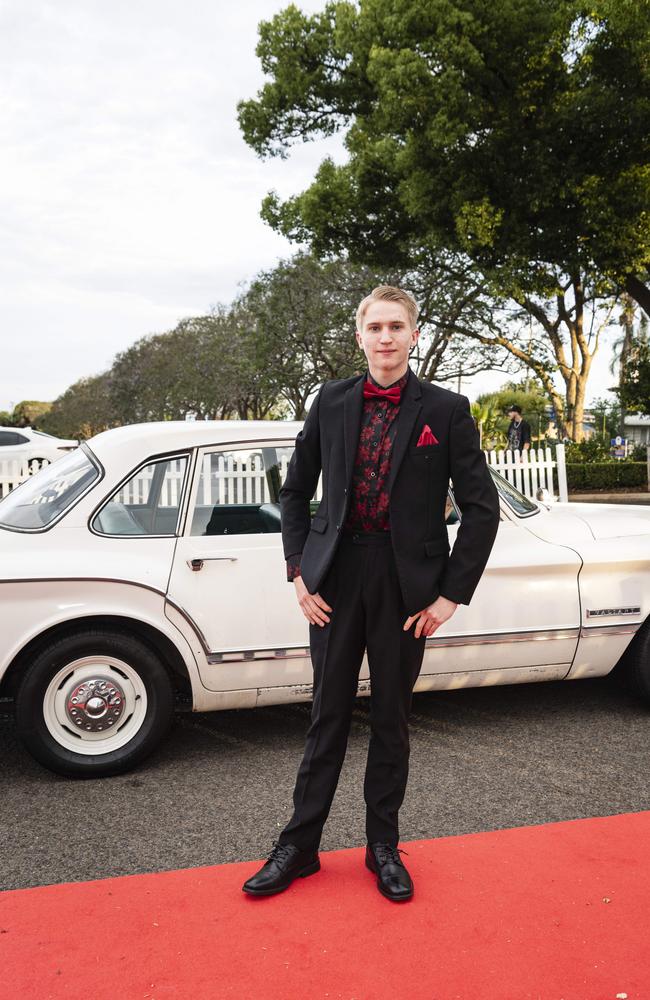 Graduate Cooper Sihvola arrives at The Industry School formal at Clifford Park Racecourse, Tuesday, November 12, 2024. Picture: Kevin Farmer