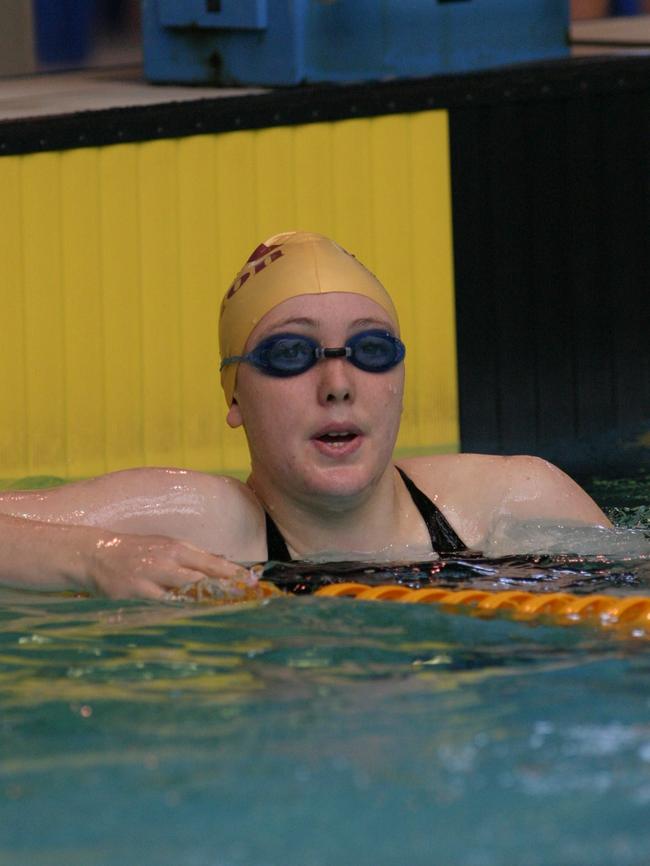 Kirsty Boden in 2005, during a swimming meet at the Adelaide Aquatic Centre for Marion Swimming Club. Picture: Stephen Laffer