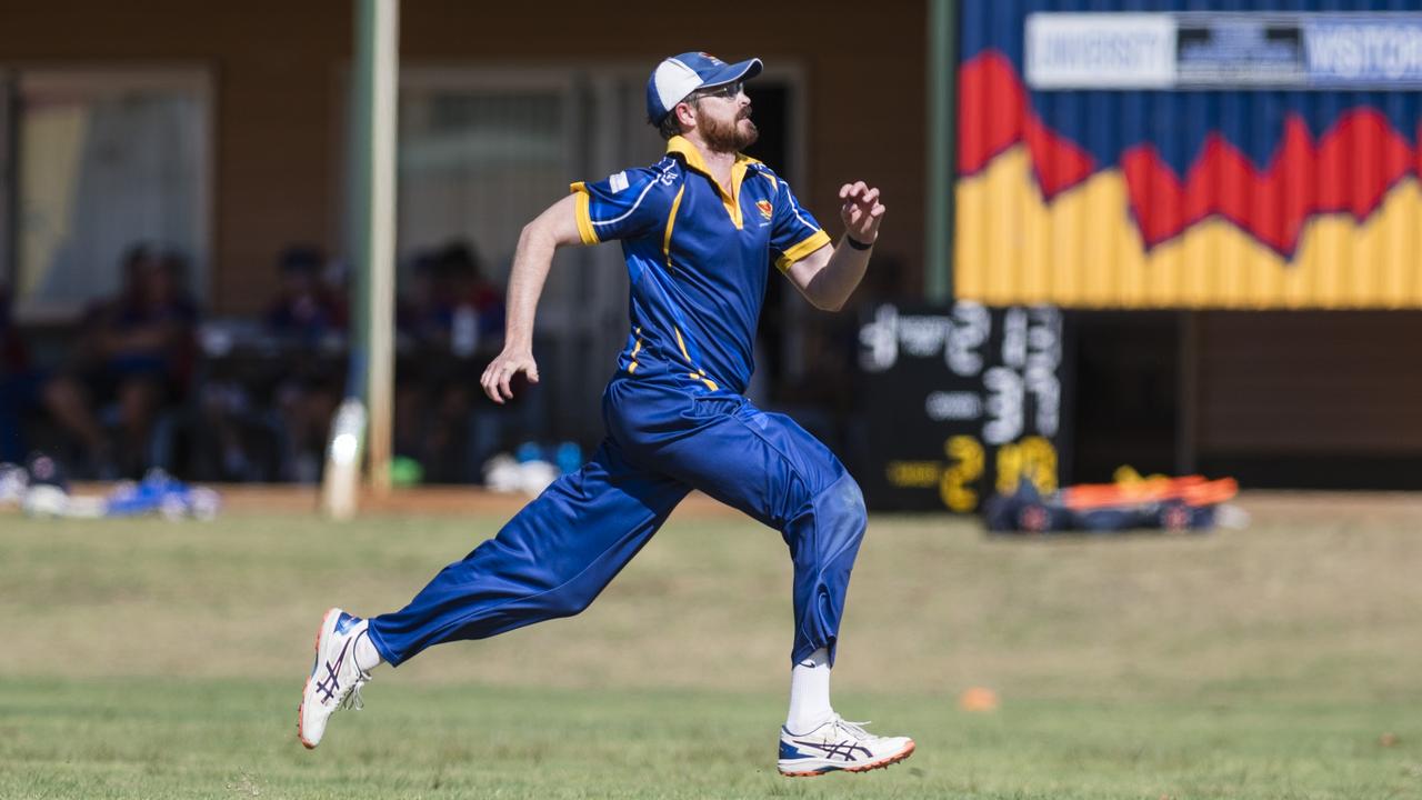 A University player sprints to the boundary while fielding against Highfields. Picture: Kevin Farmer