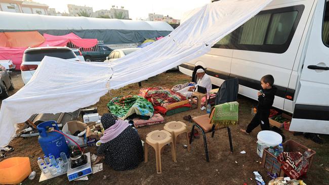 Internally displaced Palestinian from the Gaza Strip looking for safety are camped in the grounds of the al-Nasser hospital in the southern Gaza Strip. Picture: AFP