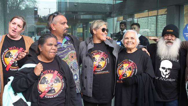 Outside court, the Barngarla people and their lawyers were greeted with cheers and applause by their supporter. Picture: NCA NewsWire / Dean Martin