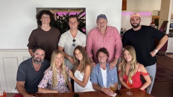 Billy Brownless and Garry Lyon spend Christmas together with Nicky, Lucy, Ruby, Oscar and Max Brownless and Paddy McCartin and Josh Wallis. Picture: Supplied/Instagram