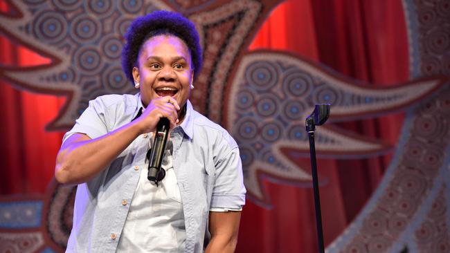 Last year’s champion Ghenoa Gela acted as MC for the Deadly Funny National Final and Showcase. Picture: Jim Lee Photo