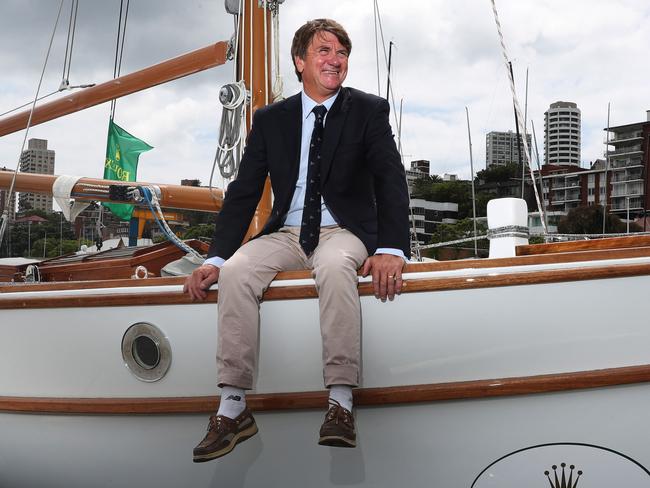 Sean Langman on his yacht Maluka of Kermandie during the launch of the 2016 Sydney Hobart Yacht Race. Picture: BRETT COSTELLO