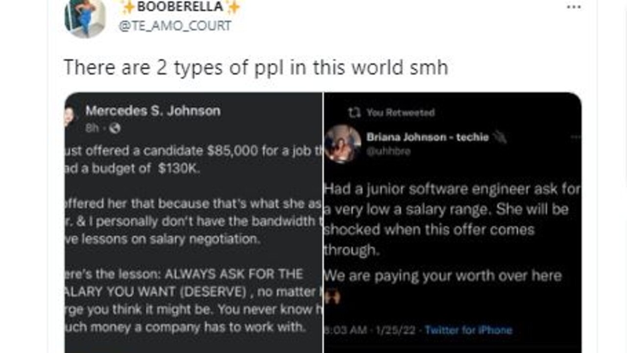 Mercedes Johnson's salary negotiation post has gone viral for all the wrong reasons. Picture: Twitter