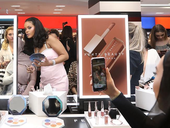 Rihanna launches her Fenty Beauty range at Sephora Pitt St Sydney in October 2018. 