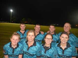 Randoms (back, from left) Matt Roche, Brock Grayson, Morgan Taylor, Michael Watt, (front) Grace Ball, Julie Collins, Kayla Foster and Jessie Banks won the D-grade premiership in Warwick touch. Picture: Gerard Walsh