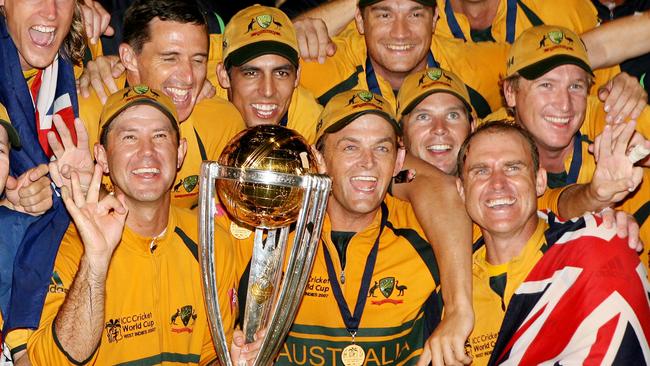 Australia celebrate their 2007 victory at Kensington Oval, Barbados.