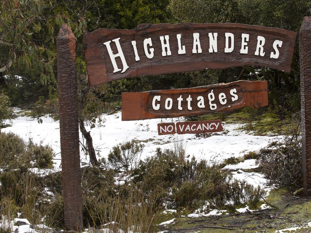 Highlanders Cottages sign at Cradle Mountain. PICTURE CHRIS KIDD