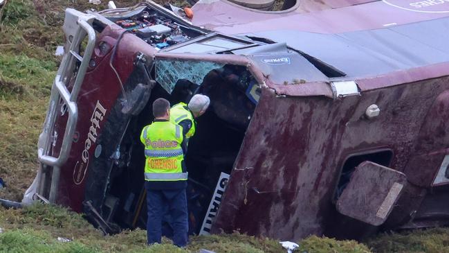 The bus was carrying 32 people when it crashed. Picture: Brendan Beckett