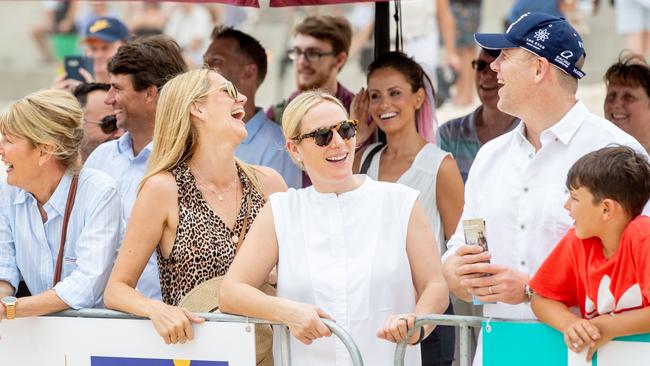 Zara and Mike Tindall at the Magic Millions Barrier Draw. Picture: Luke Marsden.