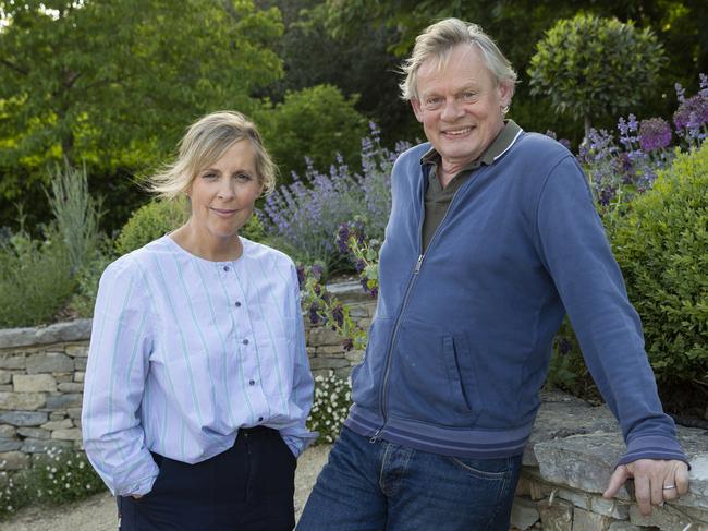 Mel Giedroyc and her friend and fellow actor Martin Clunes in Britain By the Book.