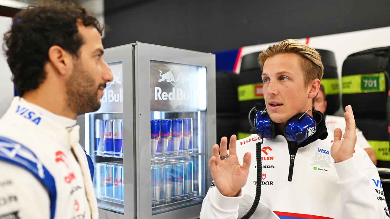 Liam Lawson (right) paid tribute to how Daniel Ricciardo handled his exit from F1. (Photo by Rudy Carezzevoli/Getty Images)