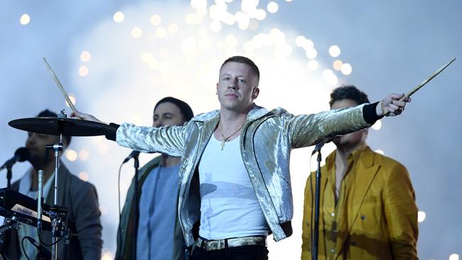 Macklemore’s songs were the No. 1 and No. 2 spot on the Australian iTunes chart ahead of his performance. Picture: AAP / Dan Himbrechts.