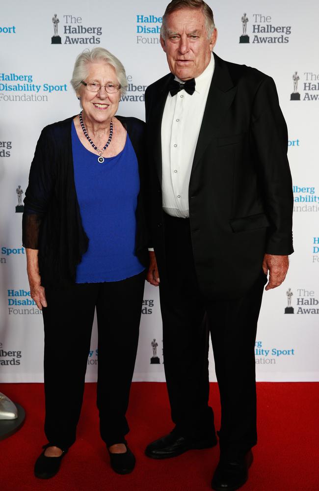 Sir Colin Meads and wife Verna on the red carpet during the 2016 Halberg Awards at Vector Arena.