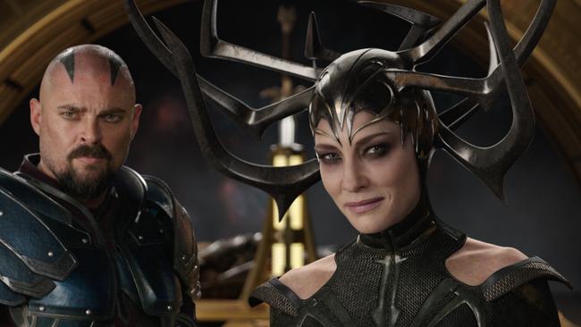 Karl Urban and Blanchett in a scene from, <i>Thor: Ragnarok</i>. Picture: Marvel Studios / AP.