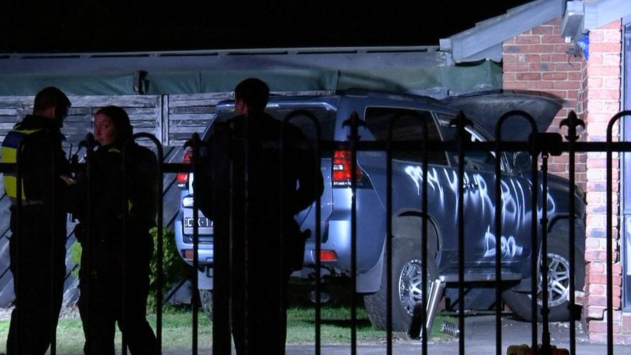 The car was driven into the front of the home around 4:40am Monday. Picture: Channel 7