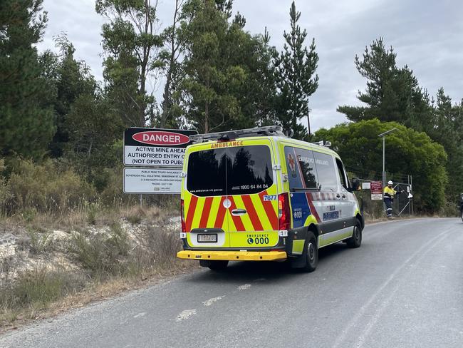 An ambulance arriving at the mine on Wednesday. Picture: Tim Cox