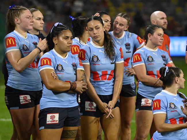 Blues players look on after the series deciding defeat in Townsville. Picture: Getty Images
