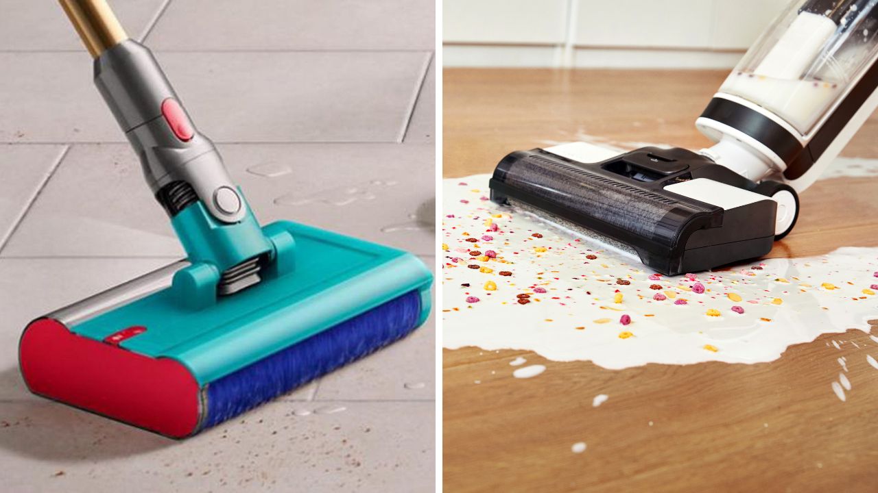 Leaders in wet dry vacuums Dyson (left) and Tineco (right) now on sale. Picture: Supplied.