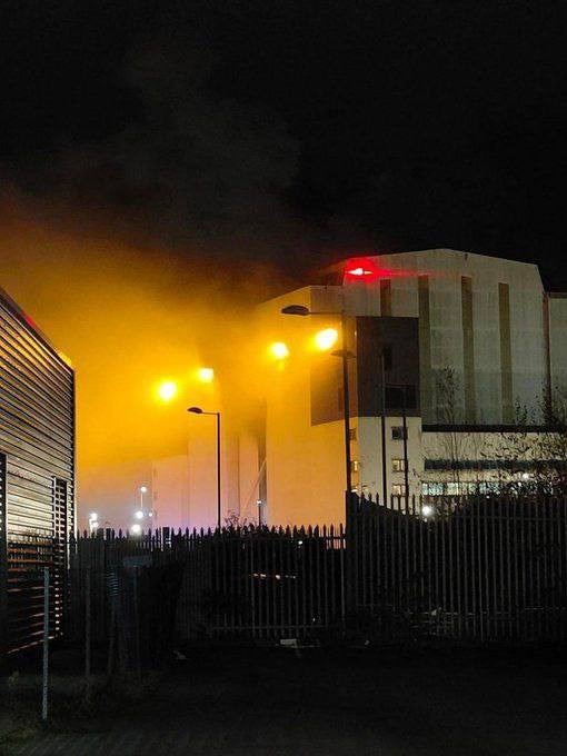 The BAE Systems plant on fire at Barrow-in-Furness. Picture: X