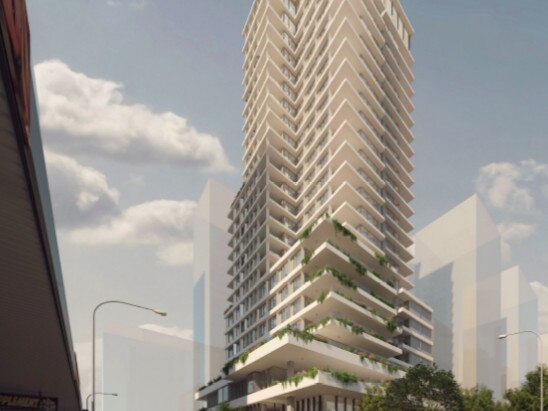 Artist's impression/concept designs for an Anglicare, 24-storey aged care facility at 215 229-239 Pitt St Merrylands.