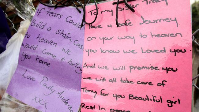 Flowers and tributes left in memory of Tracy Connelly after her death.