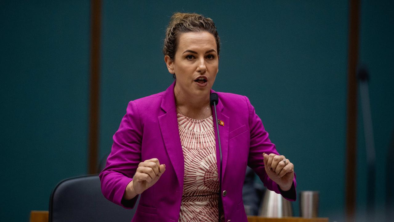 Chief Minister Lia Finocchiaro, who came to power off the back of a number of promised ‘tough-on-crime’ policies, in NT Parliament on March 27, 2025. Picture: Pema Tamang Pakhrin