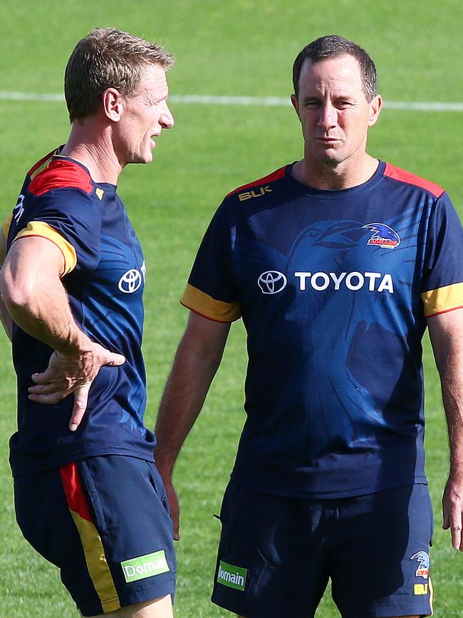 Brett Burton and Don Pyke in deep discussion. Picture: Sarah Reed