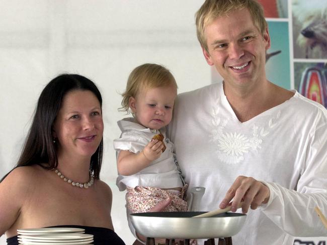 Bill Granger with wife Natalie Elliot and baby Ines in 2004. Picture: John Grainger