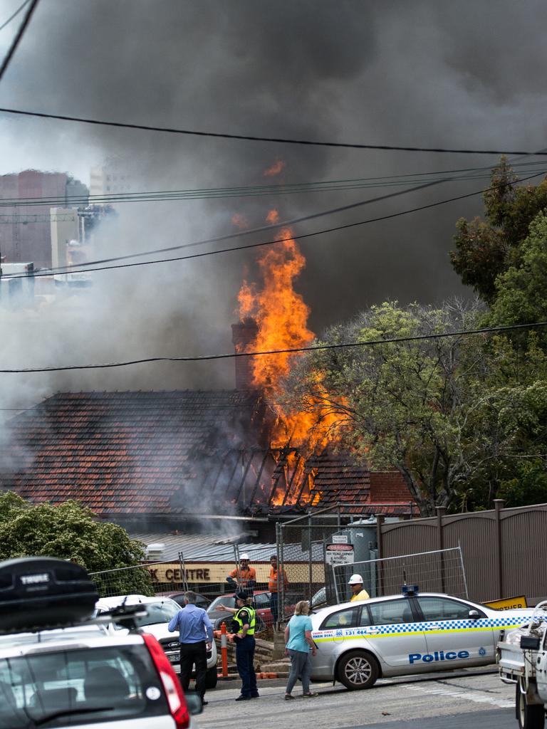 Fire at the Peacock Centre in North Hobart. Picture: NIKKI LONG