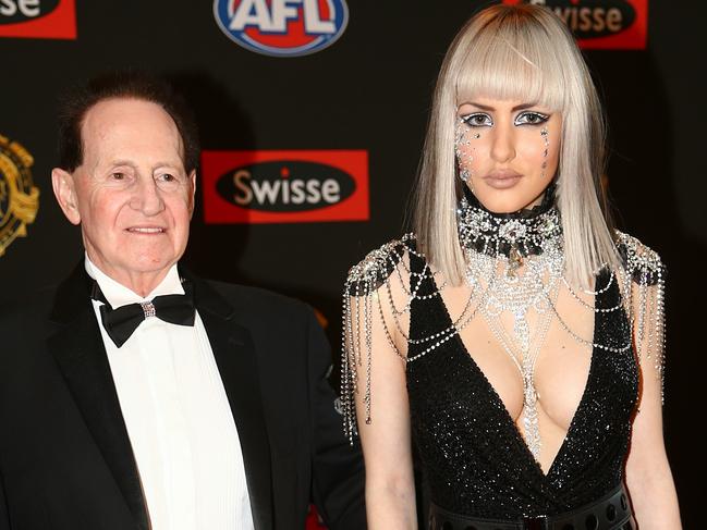 Brownlow medal Red Carpet. Gabi Greco arrives with Dr Geoffrey Edelsten . Pic: Michael Klein