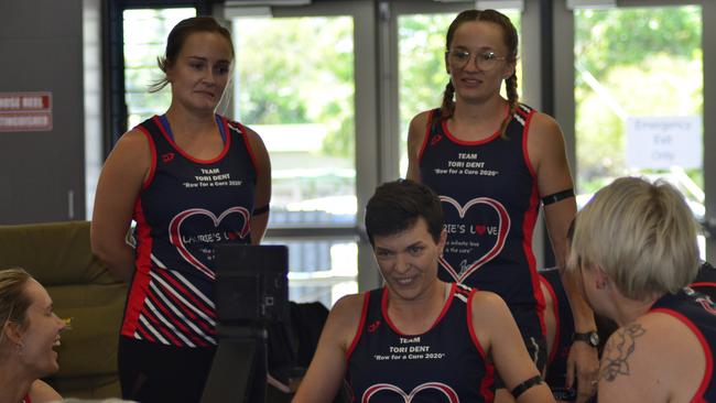 Team Tori Dent cheer on their rower in the 2020 Laurie's Love Row for a Cure.