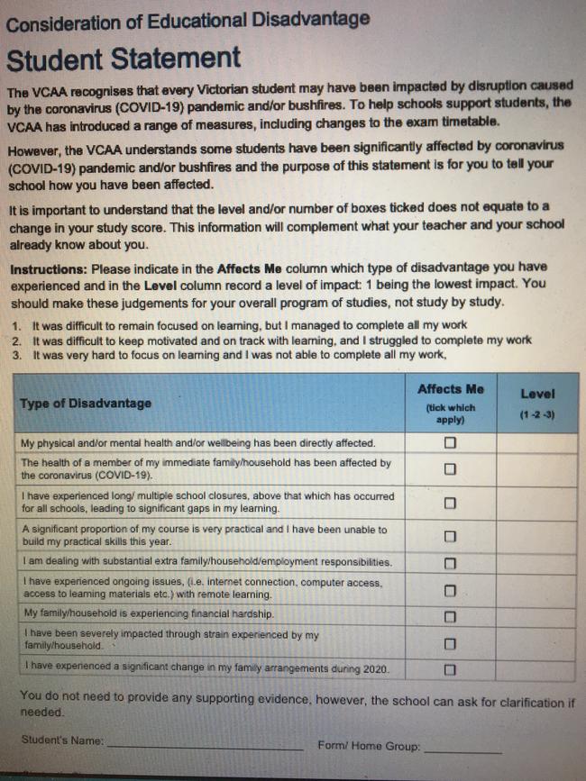 VCAA Student Statement.