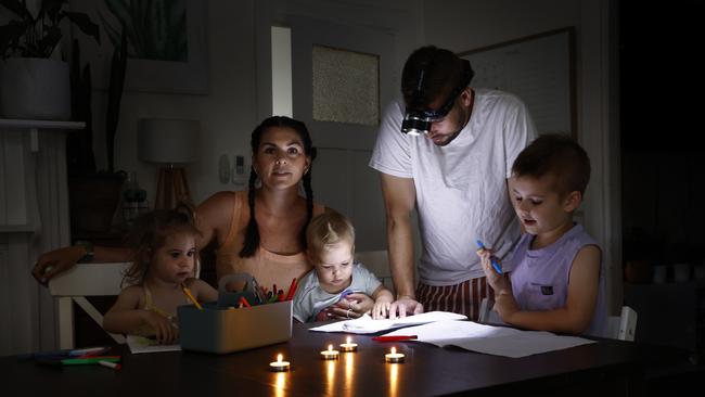 Broken Hill family Sarah and Nick Pratt with their kids, Mimi, Eden and Leo. Picture: Richard Dobson