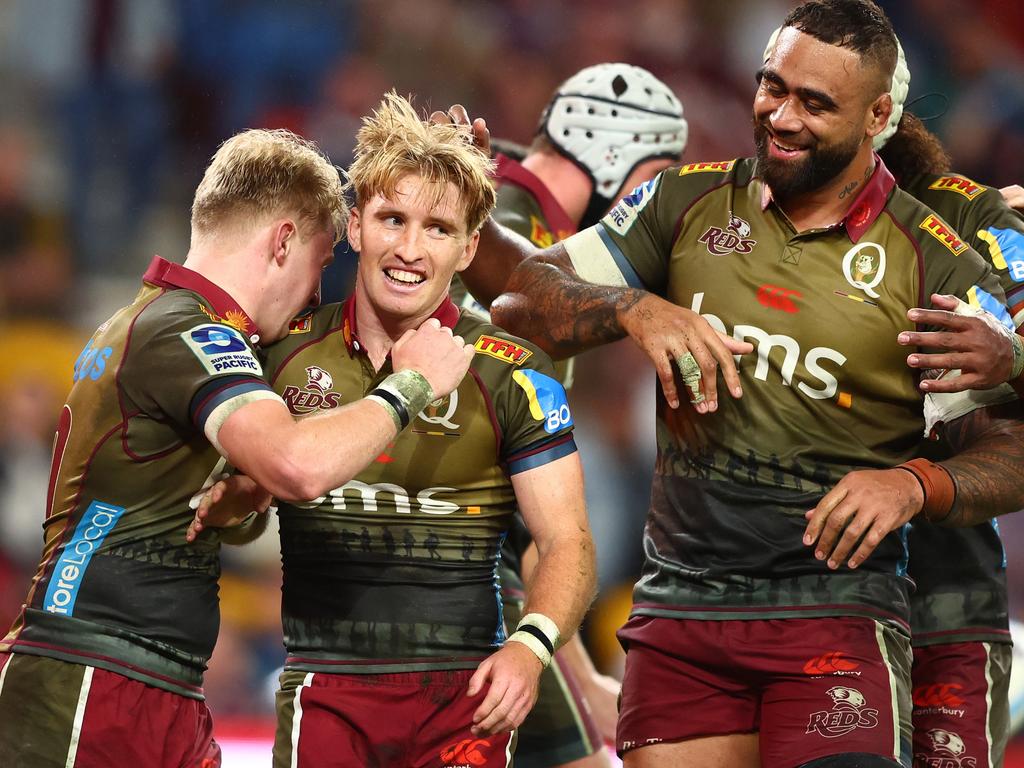 Tate McDermott celebrates a try. Picture: Getty Images