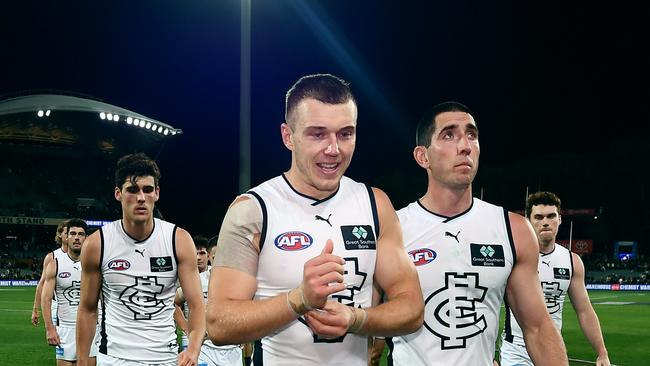 Patrick Cripps leads the Blues off the ground. Picture: Mark Brake/Getty Images