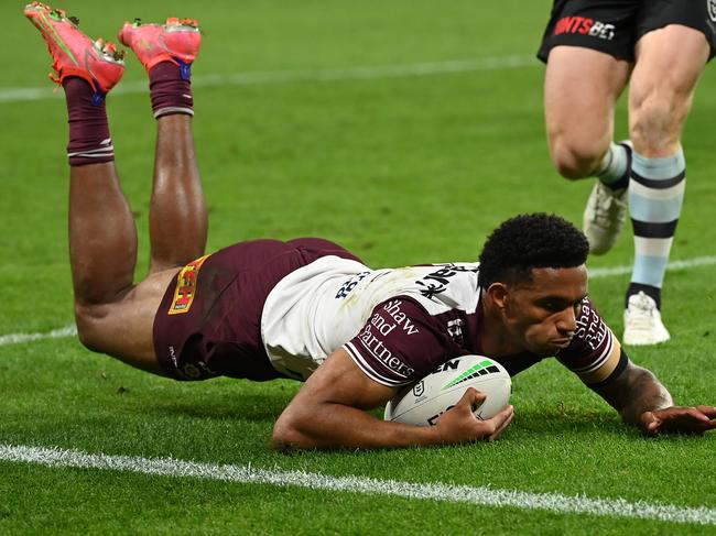 Jason Saab bagged a first half double on Monday night. Image: Grant Trouville/NRL photos