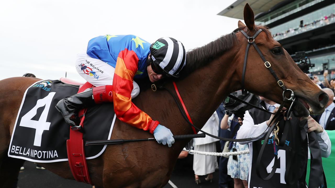 Craig Williams celebrates winning a second Everest aboard Bella Nipotina at Randwick on Saturday. Photo: Jeremy Ng/Getty Images.